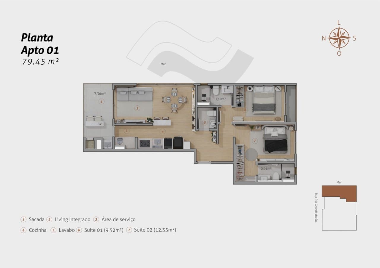 Apartamento de 2 quartos com 2 suítes e 80 m² em Bal. Piçarras