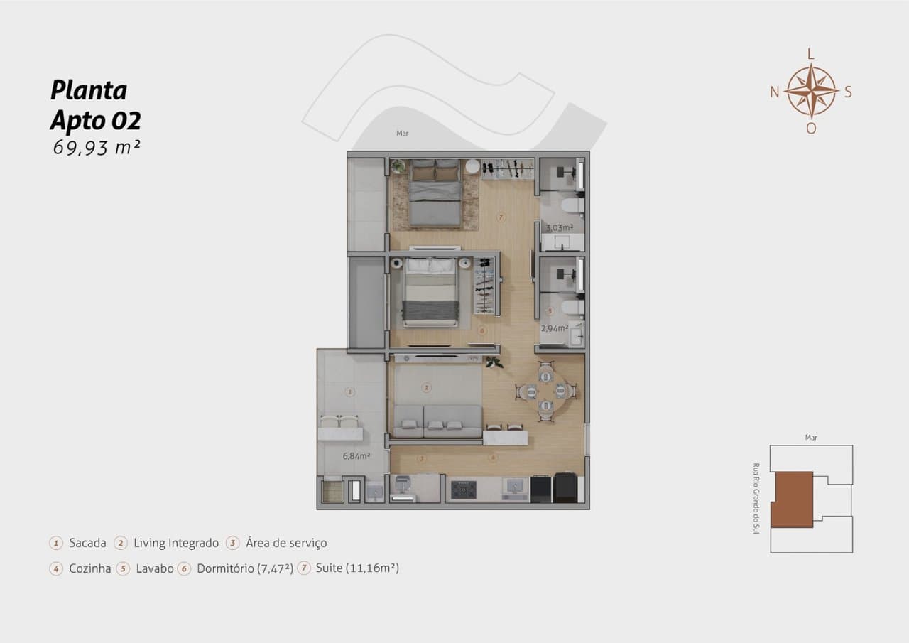 Apartamento de 2 quartos com 1 suíte e 70 m² em Bal. Piçarras