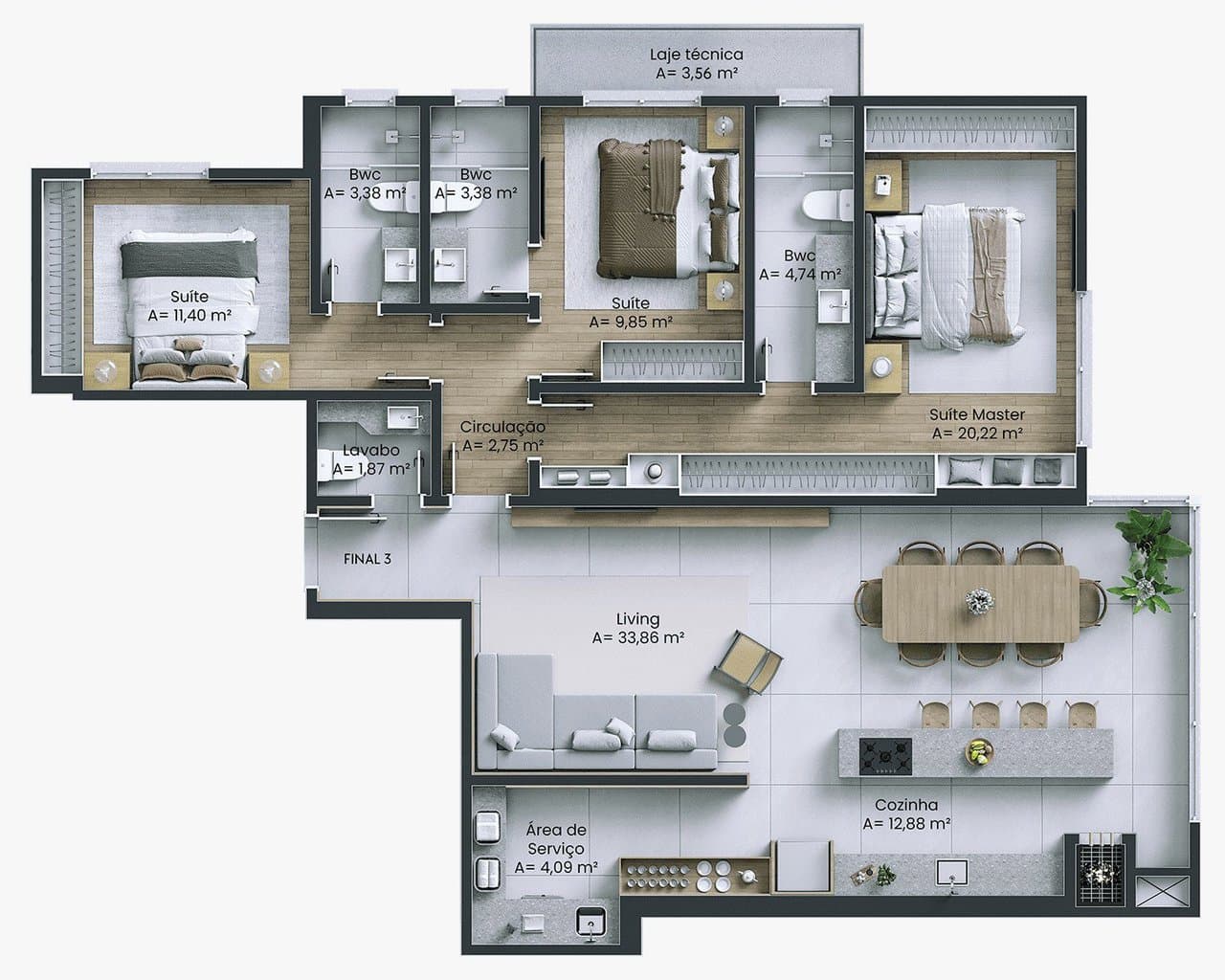 Apartamento de 3 quartos com 3 suítes e 124 m² em Itajaí
