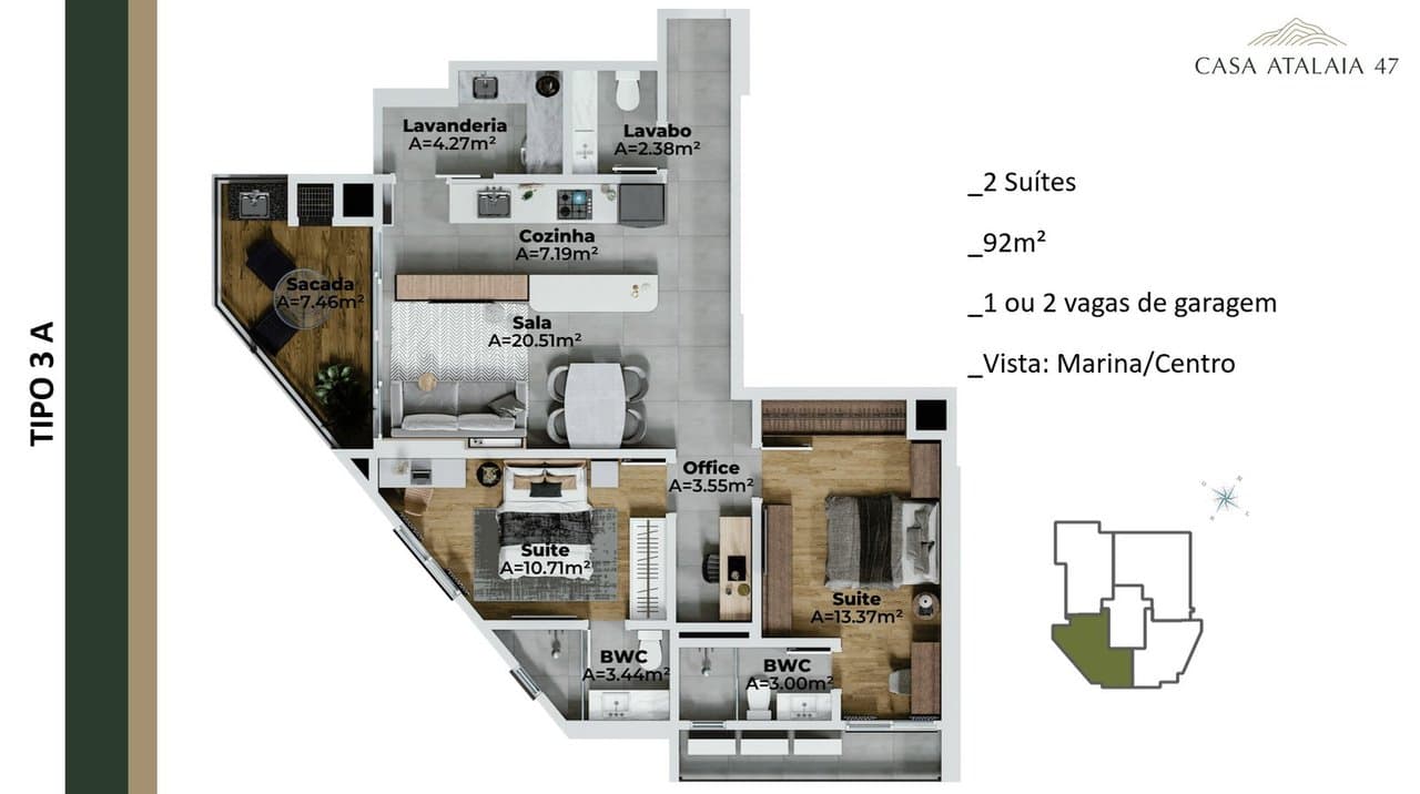 Apartamento de 2 quartos com 2 suítes e 93 m² em Itajaí