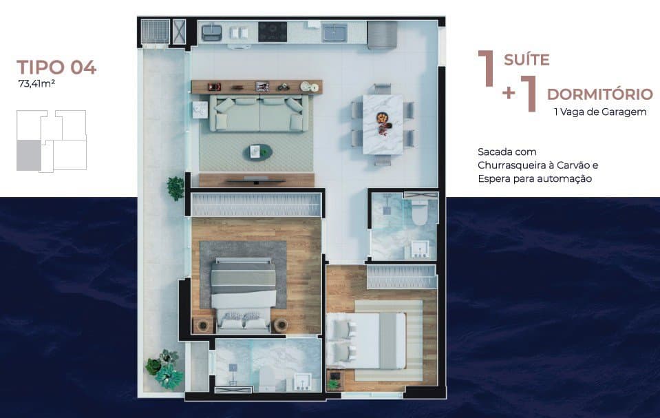 Apartamento de 2 quartos com 1 suíte e 73 m² em Itajaí