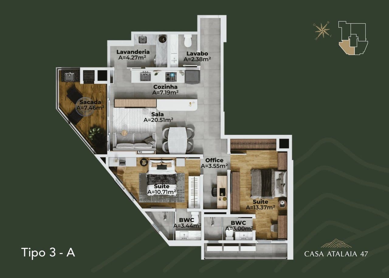 Apartamento de 2 quartos com 2 suítes e 93 m² em Itajaí