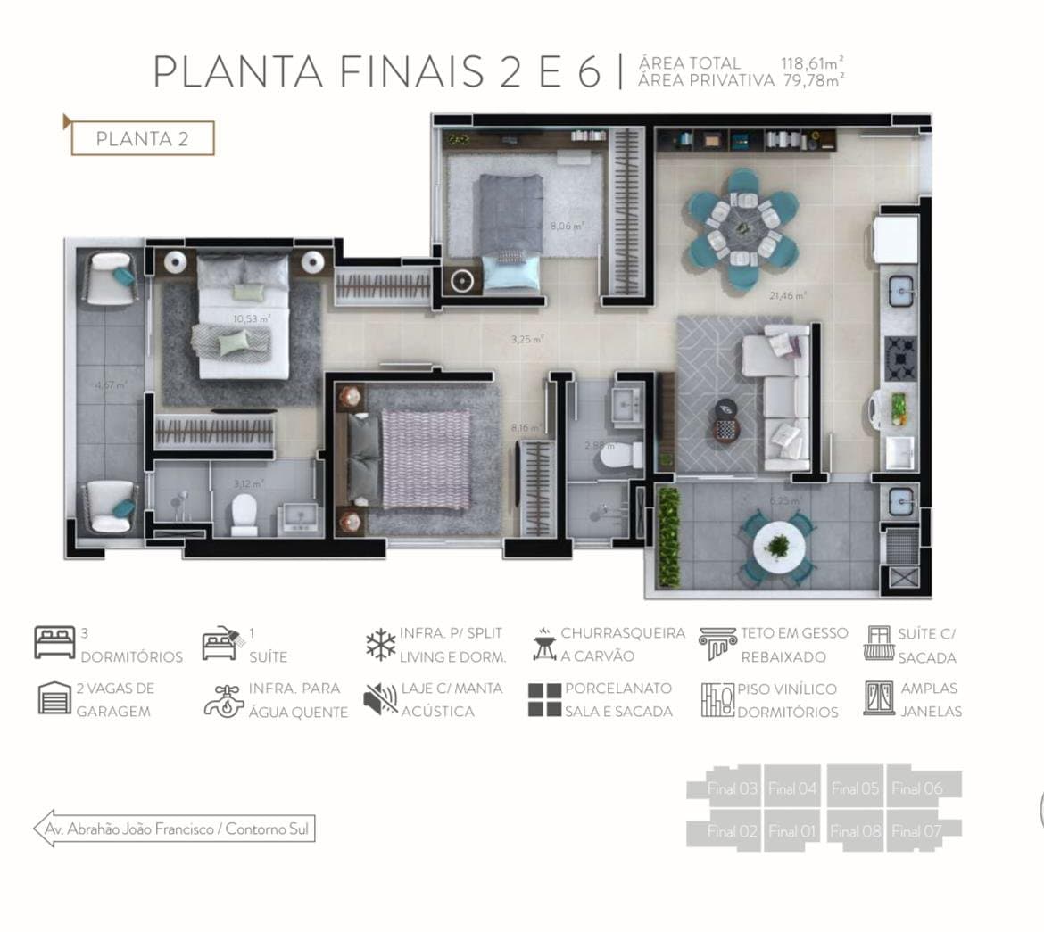 Apartamento de 3 quartos com 1 suíte e 80 m² em Centro, Itajaí