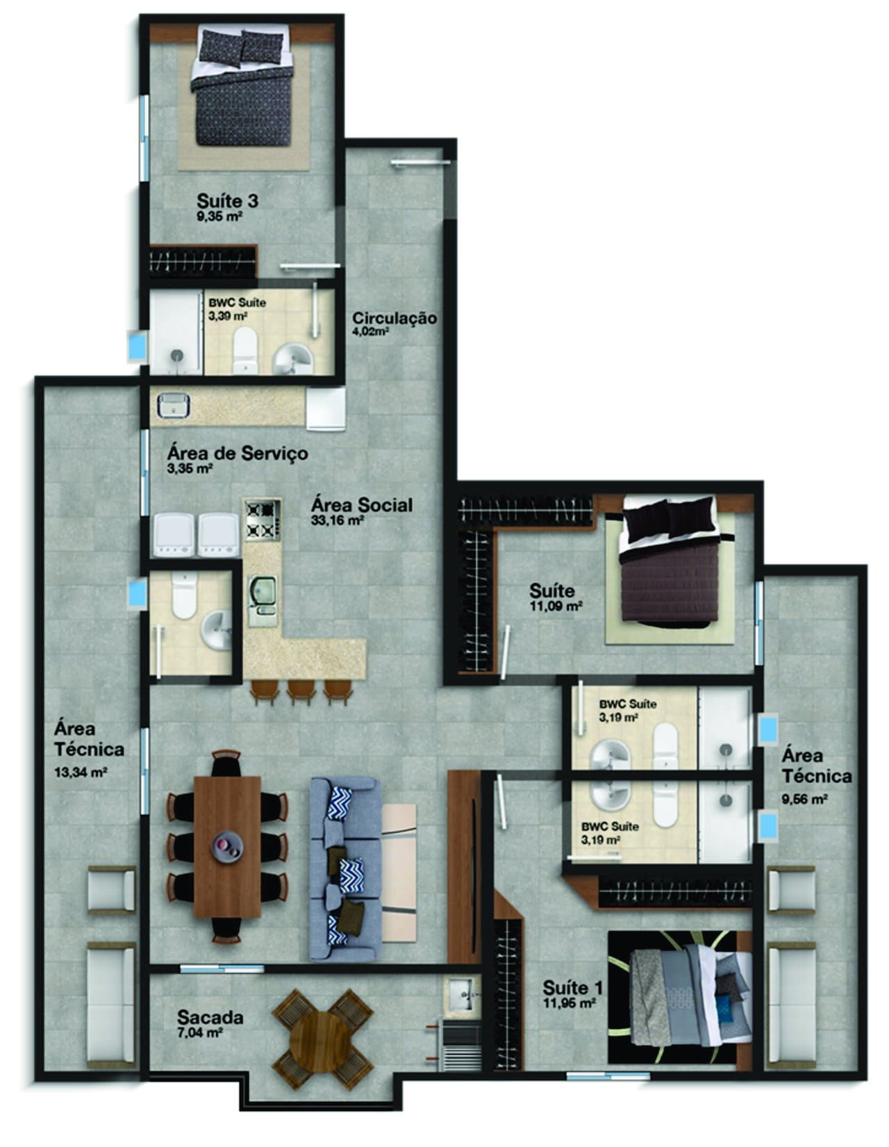 Apartamento de 3 quartos com 3 suítes e 99 m² em Camboriú