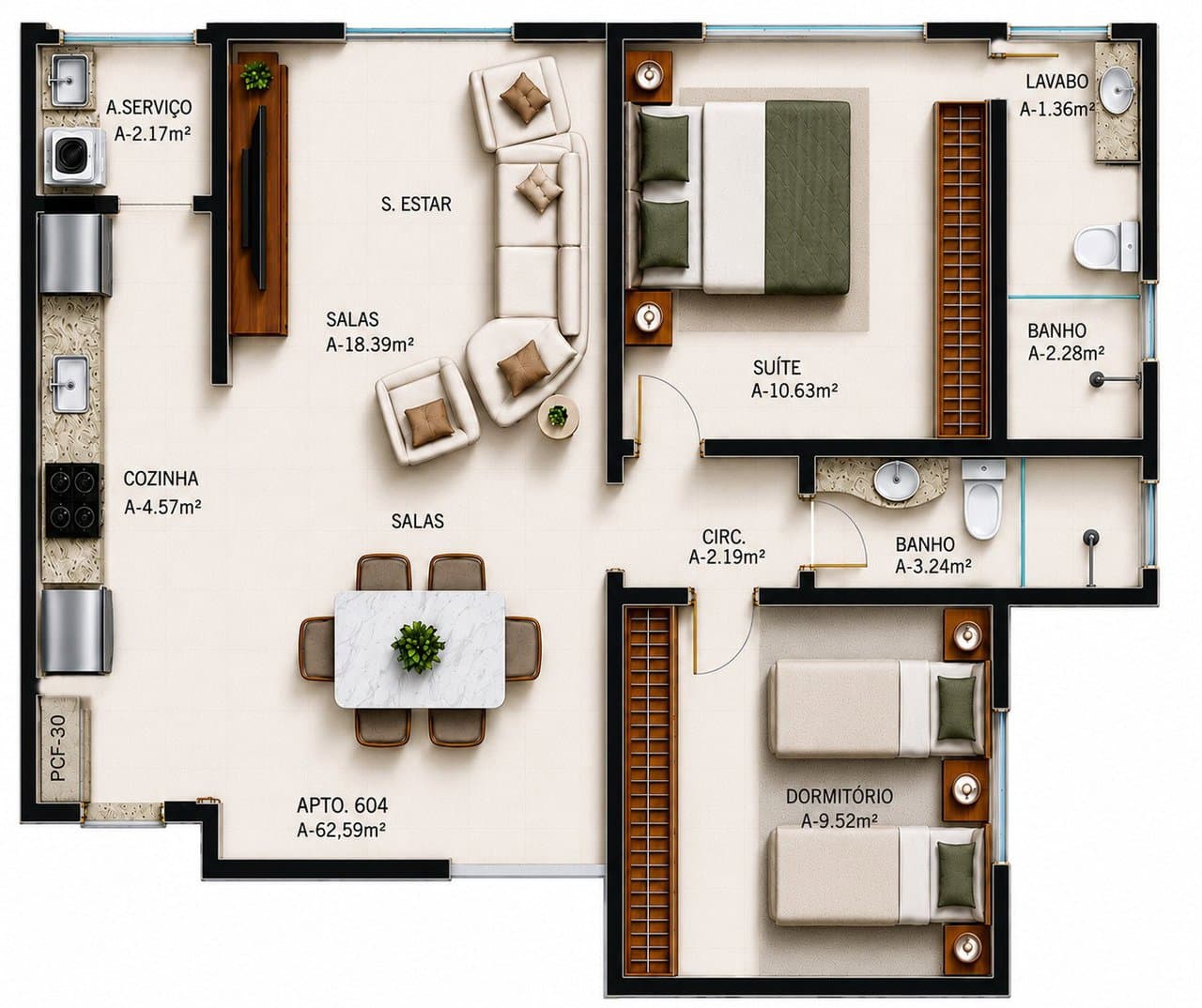 Apartamento de 2 quartos com 1 suíte e 61 m² em Bal. Camboriú