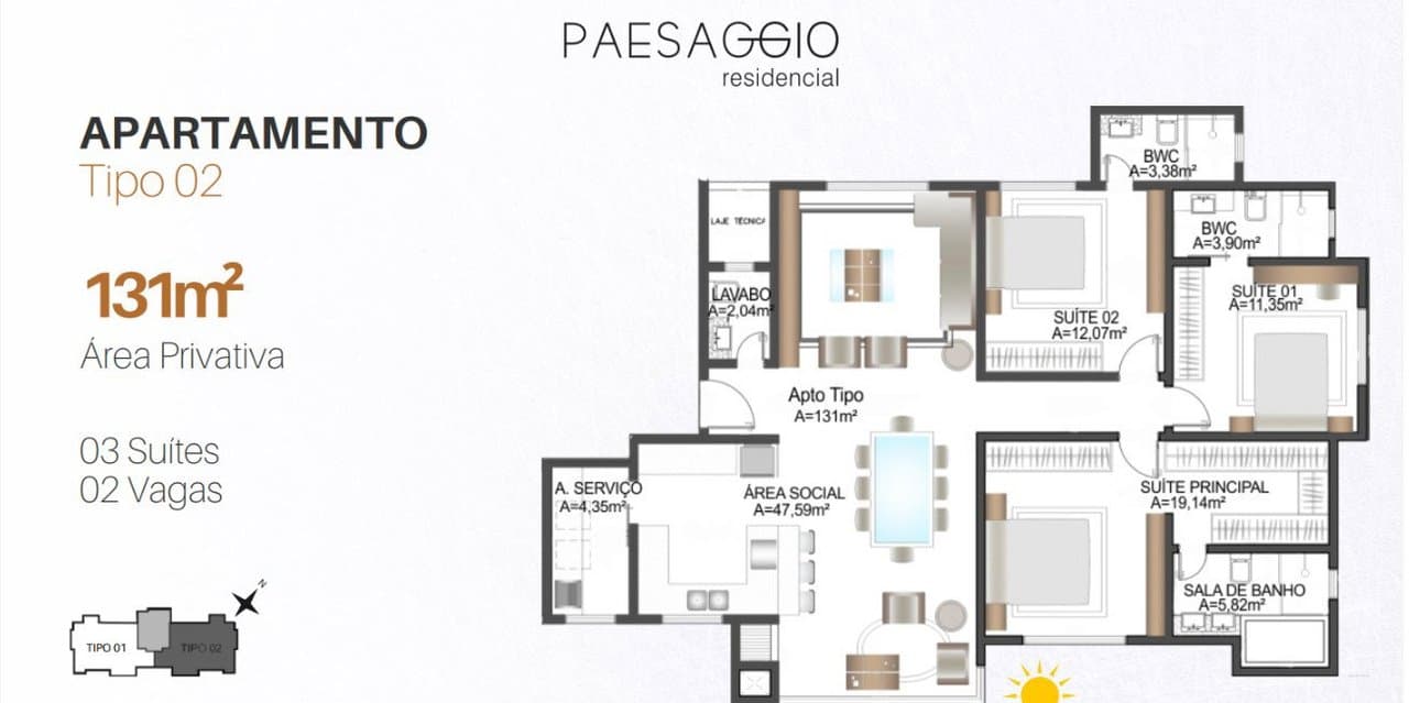 Apartamento de 3 quartos com 3 suítes e 131 m² em Bal. Camboriú