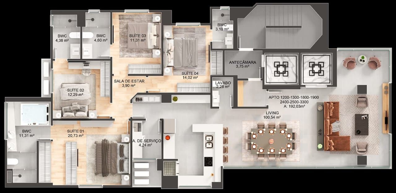 Apartamento de 4 quartos com 4 suítes e 192 m² em Bal. Camboriú