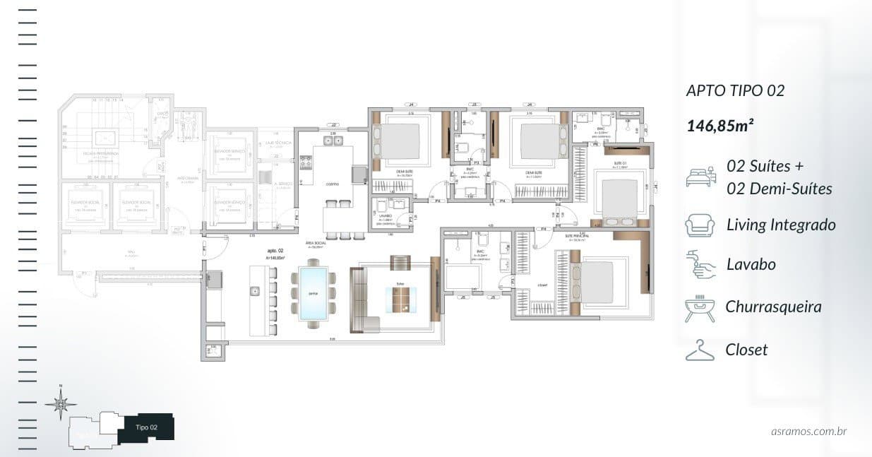 Apartamento de 4 quartos com 4 suítes e 146 m² em Bal. Camboriú