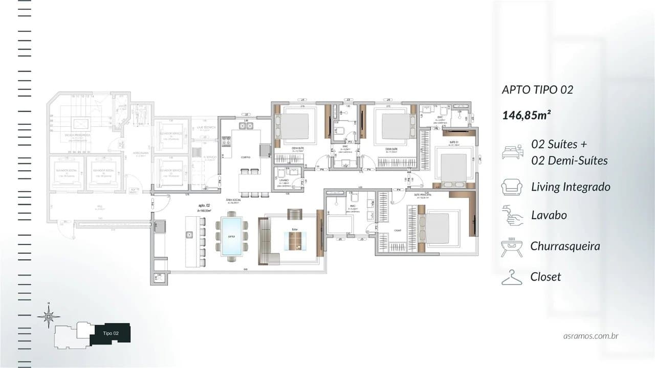 Apartamento de 4 quartos com 4 suítes e 159 m² em Bal. Camboriú