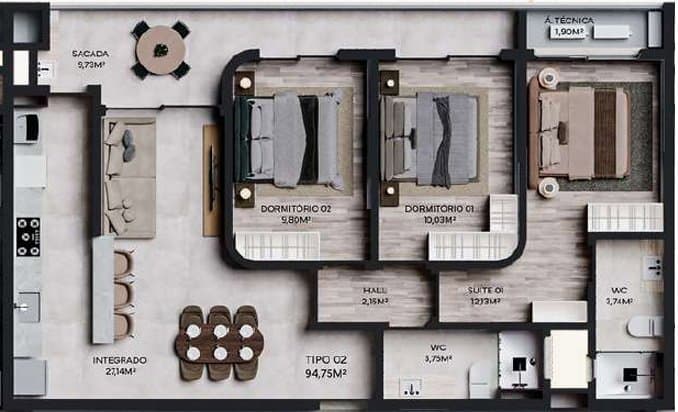 Apartamento de 3 quartos com 1 suíte e 95 m² em Bombinhas